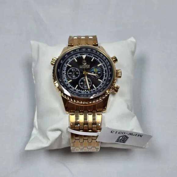 Montres Prestige Gold Chronograph Watch MPW-0313 New